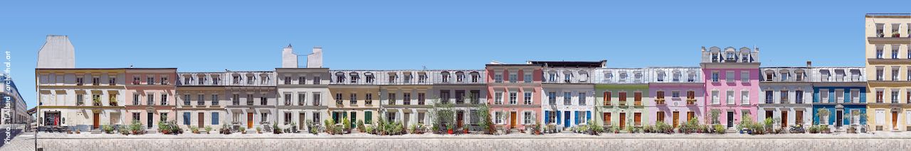 Assemblage panoramique d'architecture de la rue Crémieux à Paris